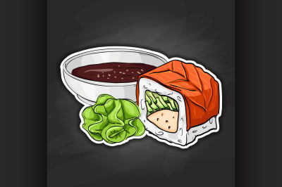 Vector sushi color sticker, Philadelphia roll