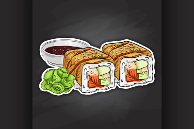 Vector sushi color sticker, Canada roll