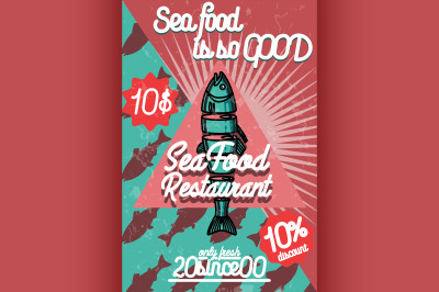 Color vintage seafood restaurant poster