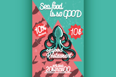 Color vintage seafood restaurant poster