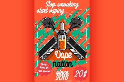Color vintage vape, e-cigarette poster