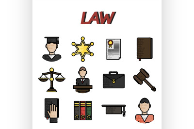 Law flat icons set