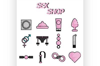 Sex shop flat icons set