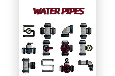 Water Pipes flat icon set