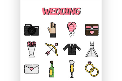 Wedding flat icon set