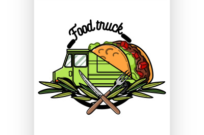 Color vintage Food truck emblem