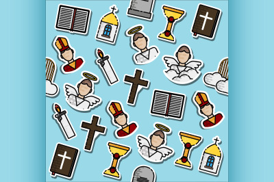 Colored Christianity icons pattern