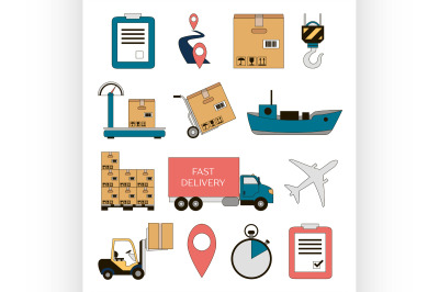 Shipping and delivery icons set