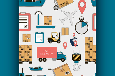 Shipping and delivery icons set pattern