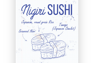 Vector nigiri sushi sketch