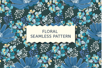 Art floral vector seamless pattern. Blue flowers.