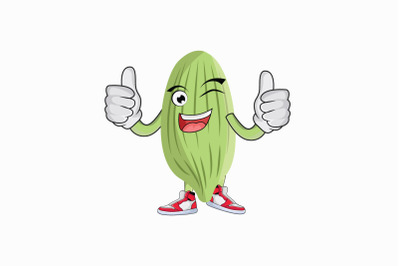 Cacao Fruit Double Thumbs Up with Wink Cartoon Character Design