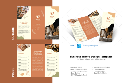 Bakery restaurant trifold brochure template