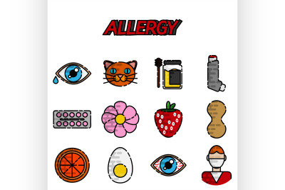 Allergy flat icons set