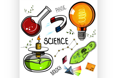 Colored Hand drawn science set