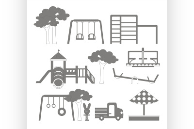 Icons set of different playground equipments