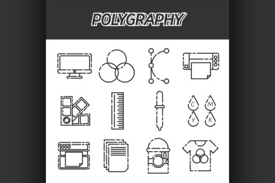 Polygraphy flat icons set