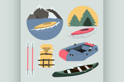 Rafting and kayaking icons collection