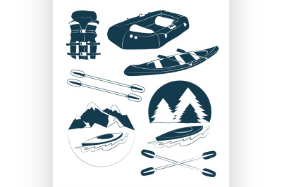 Rafting and kayaking icons collection