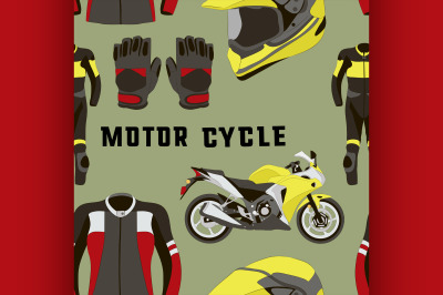 Vector set of motorcycle accessories pattern