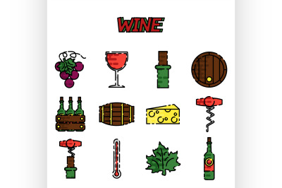 Wine flat icons set