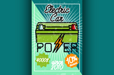 Color vintage electric car poster