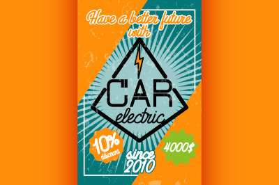 Color vintage electric car poster