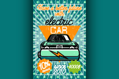 Color vintage electric car poster