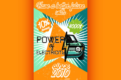 Color vintage electric car poster