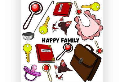 Hand drawn set with happy families