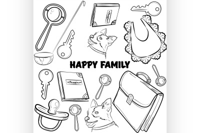 Hand drawn set with happy families