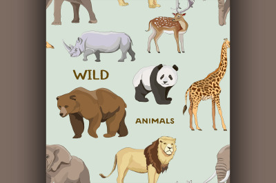 Wild animals set pattern