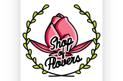 Color vintage flower shop emblem