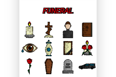 Funeral flat icon set