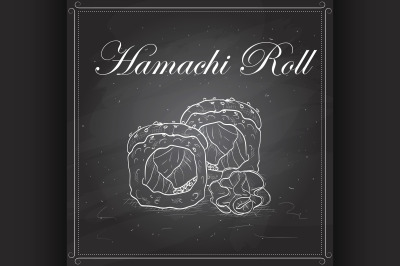 Vector sushi sketch, Hamachi roll