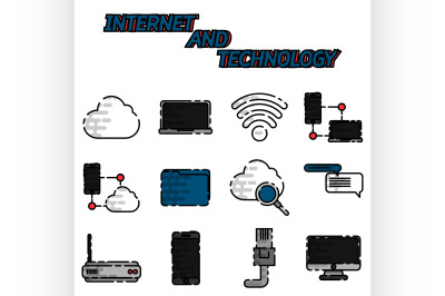 Internet and technology flat icon set