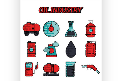 Oil industry flat icon set