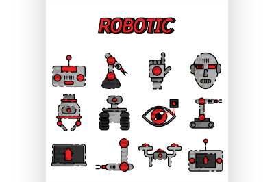 Robotic flat icon set