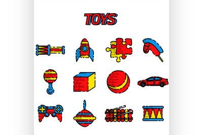 Toys flat icon set