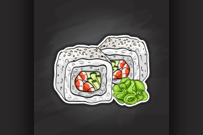 Vector sushi color sketch, Boston roll