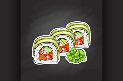 Vector sushi color sketch, Dragon roll