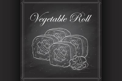 Vector sushi sketch, Vegetable roll