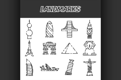 World landmarks icons set