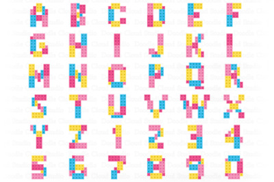 Girly Building Blocks Alphabet and Numbers SVG.