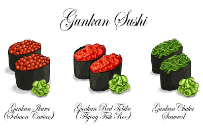 Vector set, color sketch, Gunkan Sushi