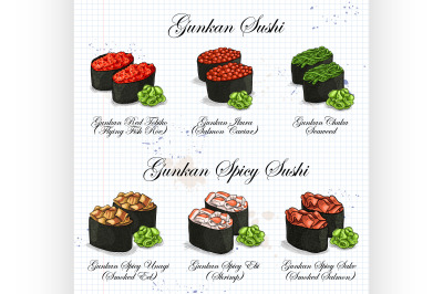 Vector set, color sketch, Gunkan Sushi