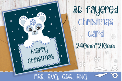 3D Layered Christmas greeting card with polar bear