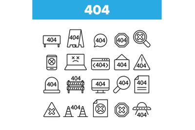 404 HTTP Error Message Vector Linear Icons Set