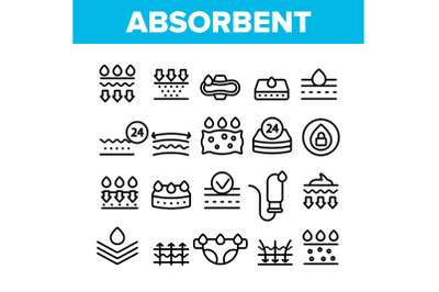 Absorbent, Absorbing Materials Vector Thin Line Icons Set