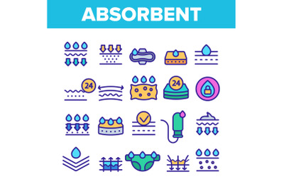 Absorbent, Absorbing Materials Vector Color Line Icons Set